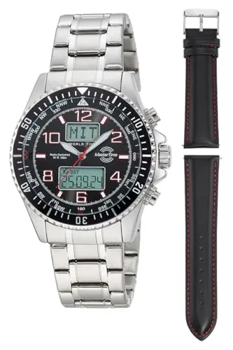 MASTER TIME Funkchronograph Super Power MTGA-10920-22M - Herrenuhr mit Funktechnologie, leuchtenden Zeigern und Wechselband. Ideal als Geschenk für jeden Anlass, wasserdicht bis 5 bar und mit automatischem Kalender.