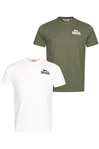 Lonsdale Herren T-Shirt Normale Passform Doppelpack BLAIRMORE Green/White L