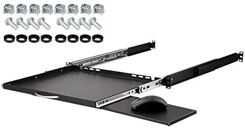 HE ausziehbare Rackablage mit Mouspad, 35 cm tief in Schwarz RAL 9005, 19