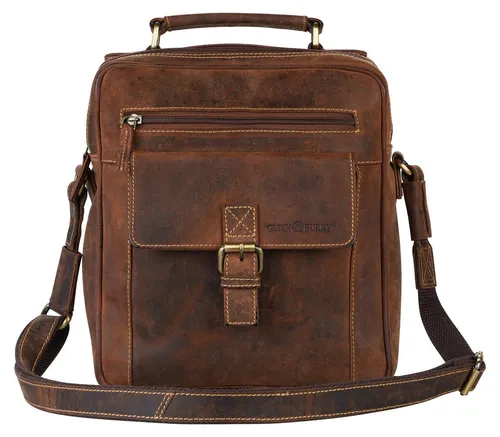 Greenburry Vintage Umhängetasche Large Leder - Damen-Schultertaschen aus naturbelassenem Rindleder im angesagten Used-Look, ideal für den Casual-Look mit praktischer Fronttasche.