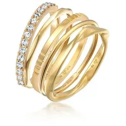 Elli Damen Ring Set aus Sterlingsilber gold, 56 697045-0001-00560 - 5-teiliges Ring-Set aus vergoldetem 925 Sterling Silber, ideal zum Kombinieren mit Swarovski® Kristallen für jeden Anlass.