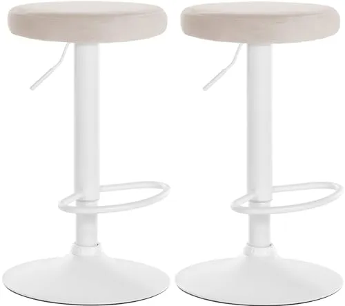 CLP Barhocker Ponte Samt 2er Set - Drehbar & Höhenverstellbar - Stylische Barhocker in Creme mit 360° Drehfunktion und stufenloser Höhenverstellung. Ideal für Küche oder Bar, vereinen Komfort und modernes Design.
