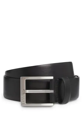 BOSS Herren Erron_sz35 Gürtel, Schwarz, 90 EU - Herren-Gürtel mit gebürsteten silberfarbenen Details und eleganter Logo-Gravur auf dem Verschluss für einen stilvollen Look.