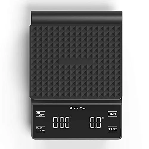 KitchenTour Kaffeewaage mit Timer 3kg/0,1g Hohe Präzision Pour Over Drip Espresso Waage mit hintergrundbeleuchtetem LCD-Display (Batterien inklusive)