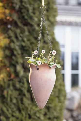 Dekoleidenschaft Pflanzenampel Terra, 70 cm hoch - Ampeln aus Terracotta mit stabiler Metallkette in schwarz, ideal für stilvolle Pflanzenpräsentation im Innen- und Außenbereich.