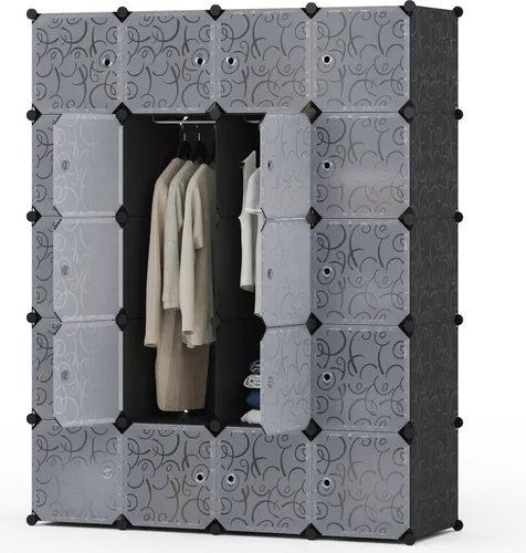 Mondeer Kleiderschrank 20 Kubus Kunststoff Regalsystem - Stoffschrank mit 2 Kleiderstangen, modular und individuell anpassbar für effiziente Raumnutzung und einfache Reinigung.
