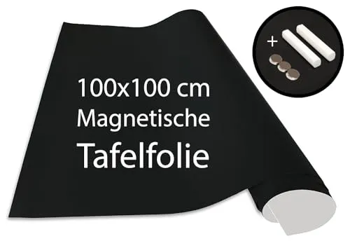 Cuadros Lifestyle Tafelfolie 100 x 100 cm | Magnetisch und selbstklebend - Vinyl- Kreidefolie | Magnettafel | inkl. Kreide + Neodym-Magnete | Tafel 100x100 cm Schwarz