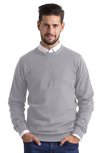 BlauerHafen Herren Slim-Fit Sweater Pullover Rundhals Crew Langarm Lässige Baumwolle Jumper (Grau, S)