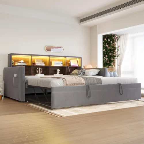 Odikalo Ausziehbares Polsterbett Schlafsofa mit USB und Staufach