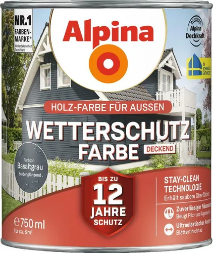 Alpina Wetterschutzfarbe Holzfarbe deckend Basaltgrau 750ml