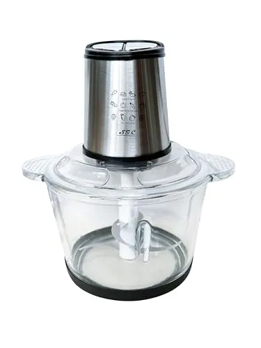 Zerkleinerer Küche Elektrisch 1,8 l aus Glas – 300 W, 4 Edelstahlklingen, 2 Geschwindigkeitsstufen, spülmaschinenfest für Fleisch, Saucen & Obst