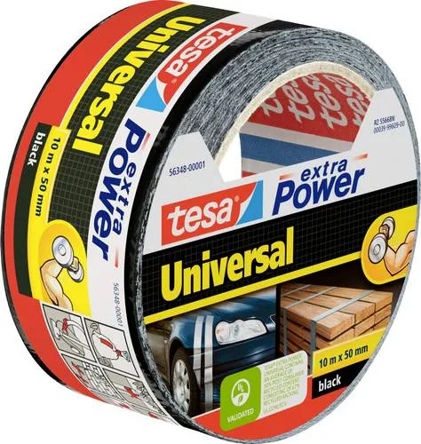 tesa extra Power Universal Gewebeband schwarz - 50 mm x 10 m, handreißbar und ideal zum Fixieren, Reparieren und Abdichten