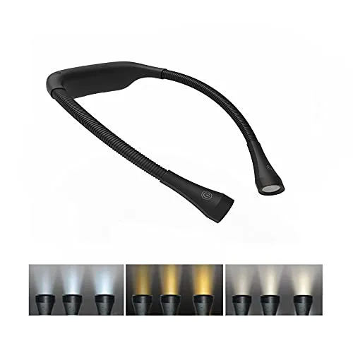 TINYOUTH Schwarze Hals Buchlampe, 4 LEDS 2000mAh Wiederaufladbar led Leselampe Dimmbar mit 3 Lichtmodi, Handarbeitslampe für Buch Stricken Reparatur Nähen Handwerk Angeln