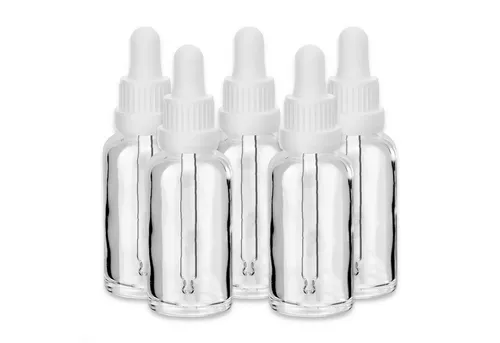 CK Verpackung GmbH Pipettenflasche x5 Glasflasche klar 30 ml mit weißer Pipette leere Kosmetikflasche Set