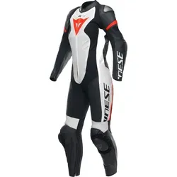 Dainese Grobnik S26 1-Teiler Damen Motorrad Lederkombi, Schwarz-Weiß-Rot, Größe 46 - Hochwertige Motorrad Lederkombi mit perforiertem Design für optimale Belüftung. Ausgestattet mit Composite-Protektoren für Sicherheit und Komfort beim Fahren.