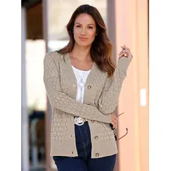 Witt Strickjacke Ajour-Strickjacke Langarm Ajourstrick braun 46
