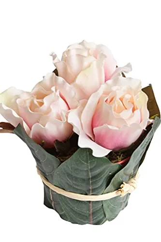Botanic-Haus künstliches Rosenarrangement mit Blättern umwickelt (Hellrosa, 1)
