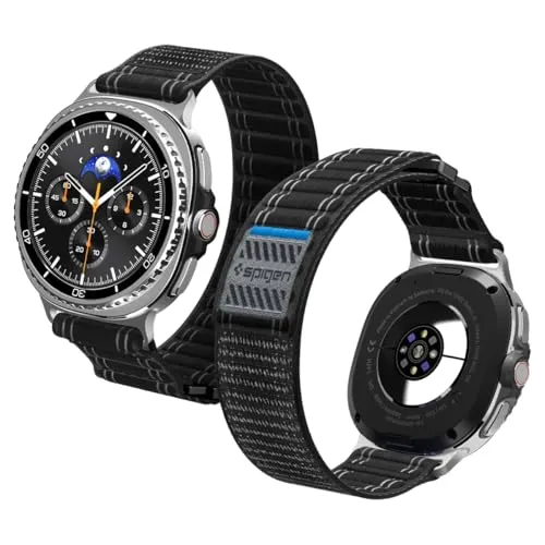 Spigen Basis-Stoffarmband mit Klettverschluss Entwickelt für Samsung Galaxy Watch 8 44/40mm, 8 Classic 46mm (2025) - Schwarz