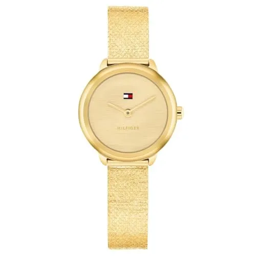Tommy Hilfiger Damen Uhr 1782811 - Elegante Armbanduhr mit präzisem Quarzwerk, goldfarbenem Edelstahl-Mesh-Armband und 3 ATM Wasserresistenz – ideal für einen stilvollen Alltag.