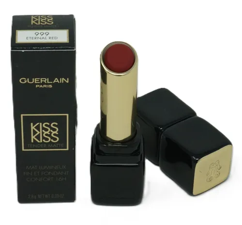Guerlain Kiss Kiss Tender Matte Lippenstift 999 Eternal Red - Entdecken Sie den Guerlain Kiss Kiss Tender Matte Lippenstift in 999 Eternal Red – ein intensives Mattrot mit samtiger Textur und langanhaltendem Tragekomfort bis zu 16 Stunden. Perfekt für einen glamourösen Look!