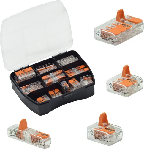 45x Wago Klemmen mit Hebel 221-412 /-413 /-415 /-2411 Hebelklemmen Set im Kasten