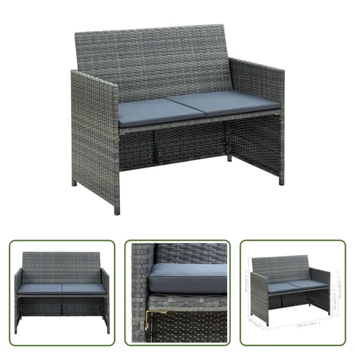 The Living Store 2-Sitzer-Gartensofa Grau aus Poly Rattan