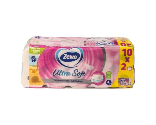 ZEWA Toilettenpapier Ultra Soft (20-St), 4-lagig, mit Strohanteil und Prägung, 150 Blatt/Rolle