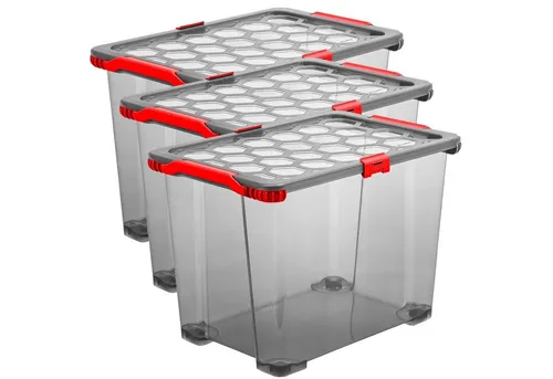 Rotho Evo Total Protection 3er-Set Aufbewahrungsbox 65l - Aufbewahrungsbehälter mit Deckel, lebensmittelecht und BPA-frei. Ideal für sicheres Lagern von Lebensmitteln dank wasserdichter Gummidichtung und stabilen Rollen.
