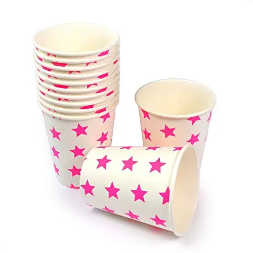 Frau WunderVoll® 60 PAPPBECHER, Pinke Sterne, 240 ml/Einwegbecher, Trinkbecher, Papierbecher, Einweggeschirr, Geschirr, Hochzeit, Kindergeburtstag, Partygeschirr