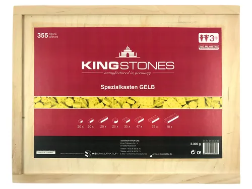 KINGSTONES Spezialkasten, gelb - Steinbaukasten aus Marmormehl - Bauklötze & Bausteine, biologisch abbaubar und kreativitätsfördernd mit 260 Teilen für kleine und große Baumeister.