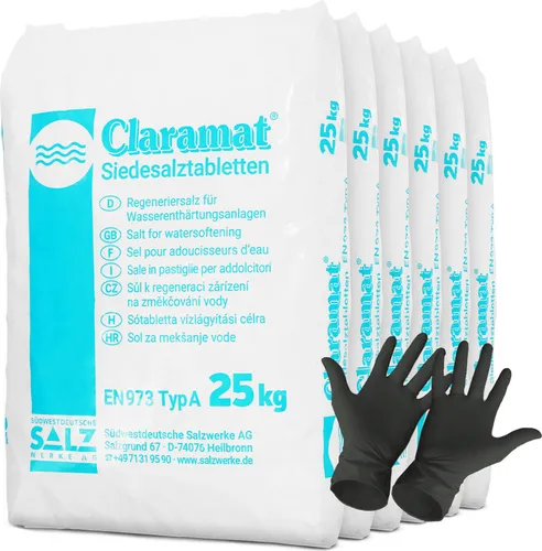 Claramat® Siedesalztabletten 6x 25 kg - Weiches Wasser für Ihr Zuhause - Sonstiges Poolzubehör mit hoher Qualität für weicheres Wasser, reduziert Kalkablagerungen und schont Geräte sowie Geldbeutel.