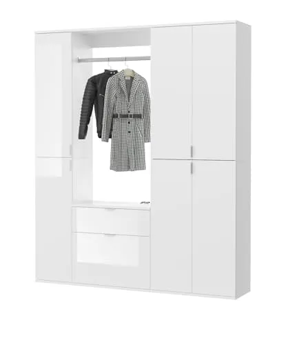 Inn.Furn Garderoben-Set SystemX - Hochwertige Flurgarderobe in weiß Hochglanz (152 x 193 cm) mit variabler Inneneinteilung für optimalen Stauraum und einfaches Design.