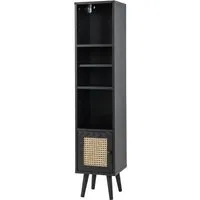 Costway Hochschrank Rattan Schwarz mit 4 Ablagen - Stylischer Hochschrank mit 4 Ablagen für Wohnzimmer, Schlafzimmer oder Esszimmer. Das elegante Boho-Design und die Rattan-Tür bringen Urlaubsflair in Ihr Zuhause und sorgen für Ordnung.