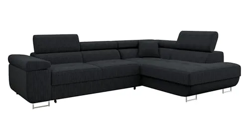 Mirjan24 Ecksofa Torezio Cord mit Bettkasten - Sofas & Couches mit Schlaffunktion, ideale Lösung für Gästeübernachtungen und komfortable Entspannung, inklusive praktischen Bettkasten und verstellbaren Kopfstützen.