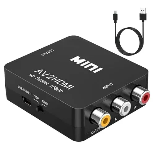 Lerkely Video Konverter RCA auf HDMI, AV auf HDMI, unterstützt 720 1080P für Kamera, Xbox 360, PS1, PS2, WII, N64, Gamecube, SNES, NES, PSP, DVD, VHS