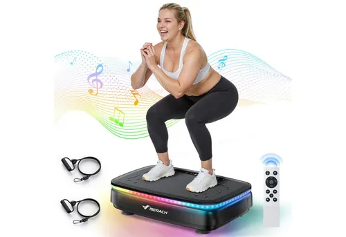 MERACH Vibrationsplatte mit 99 Stufen & 7 Programmen – Ganzkörpertraining in Schwarz - Maximales Trainingserlebnis: 99 Geschwindigkeiten und 7 Programme für individuelles Workout. Inklusive Widerstandsbänder für umfassendes Training und Bluetooth für Musikgenuss während des Trainings.