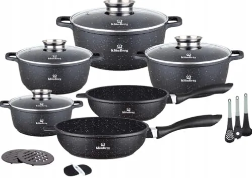 KlönBerg 17-teiliges Antihaft-Topfset mit Deckel,Pfanne,Induktion,schwarz KB4026