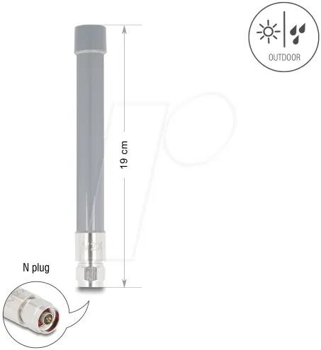 Delock V2X Antenne N Stecker 6 dBi 19 cm - Omnidirektional für Outdoor - Die Delock V2X Antenne bietet mit 6 dBi und 19 cm eine zuverlässige Signalverstärkung. Ideal für den Außenbereich, sorgt sie für eine stabile Verbindung in verschiedenen Anwendungen.
