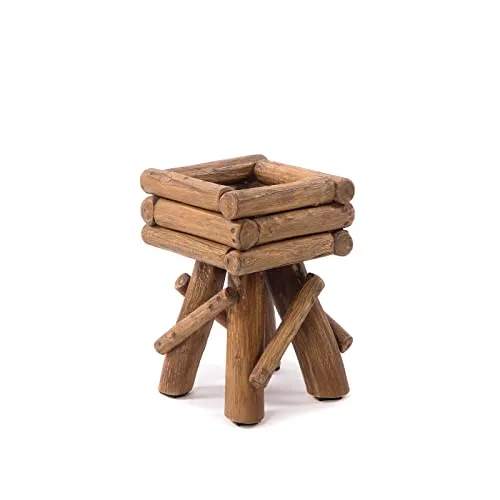 DESIGN DELIGHTS Holz BLUMENHOCKER Twist - Beistelltisch aus Teakholz, handgefertigt und einzigartig, ideal für Pflanzen oder als rustikaler Hocker in jedem Raum.