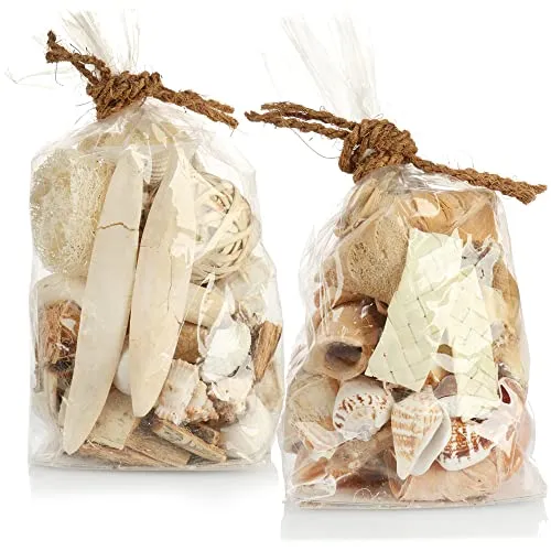 com-four® 2X Deko-Muscheln - Beutel gefüllt mit schönen Muscheln und Hölzern - Maritime Streudekoration [Auswahl variiert] (2X Beutel - Muscheln beige)