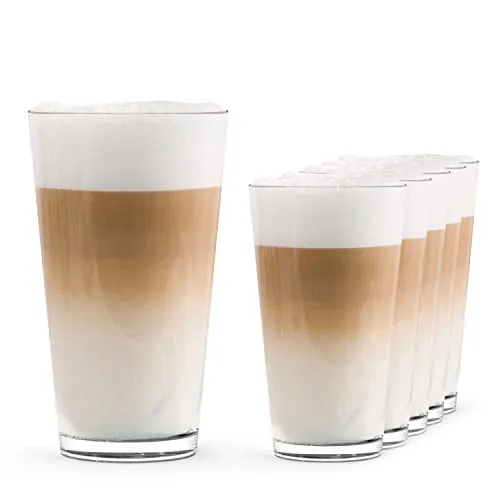 SAHM Latte-Macchiato-Glas Set - 6 edle 300ml Gläser für perfekten Kaffeegenuss - Latte-Macchiato-Gläser aus 100% recycelbarem, edlem Glas für stilvolle Kaffeepause.