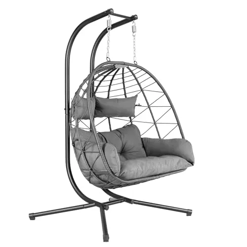 HinHocker Hängesessel für 2 Personen mit Gestell | Anthrazit - Hängesessel für Indoor und Outdoor, bietet Platz für 2 Personen und höchsten Komfort mit Kissen und Auflagepolster, ideal zum Entspannen im Garten oder Wohnzimmer.