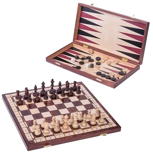 Square - Spiel aus Holz Senator - 3in1 | Schach - Backgammon - Dame - Schachbrett - 42 x 42 cm