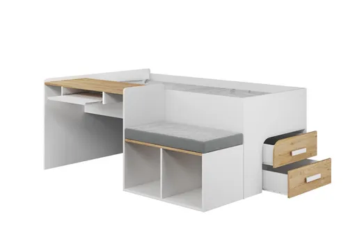 Deine Möbel 24 Multifunktionsbett Multi 90x200, Weiß, mit Schreibtisch - Platzsparendes Multifunktionsbett 90x200 für Kinderzimmer – vereint Bett, Schreibtisch und Stauraum in einem modernen Design. Ideal für kleine Räume und sorgt für Ordnung und Funktionalität.