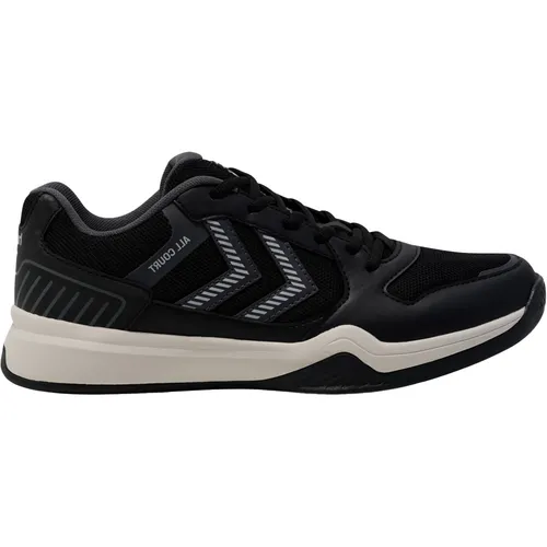 Hummel ALL COURT - schwarz - Indoorschuhe mit optimalem Grip und hoher Strapazierfähigkeit, ideal für intensive Halleneinsätze dank reaktionsfreudiger EVA Midsole und zusätzlichem Fersenstabilisator.