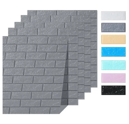 HOOZ Wandpaneel 5x Wandpaneele 3D-Ziegelsteinoptik 77x70x0,5 cm selbstklebend - grau, BxL: 77x70 cm, (5-tlg)