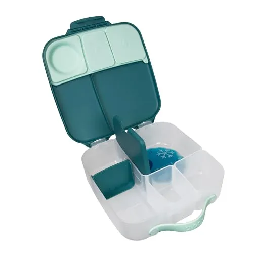 b.box Brotdose Kinder mit Fächern | Jumbo Bento Box mit 4 Fächern (2 Auslaufsicher), Herausnehmbarer Trennwand, Gel-Kühlakku | Schul Lunchbox Ab 3, 2L