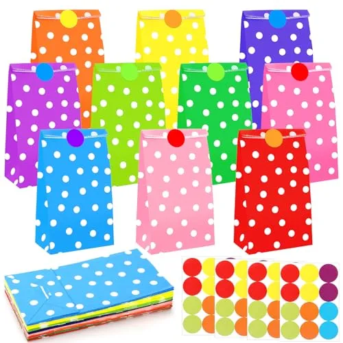 Papiertüten, 40 Stück Geschenktüten Papier Bunt mit 48 Aufkleber