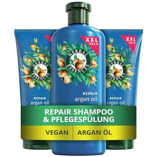 Herbal Essences Repair Argan Öl Haarpflege Set - Shampoos für strapaziertes Haar, repariert intensiv und sorgt für Geschmeidigkeit und Glanz mit pflanzlichen Nährstoffen und veganer Formel.