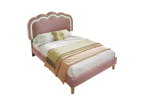 Odikalo Kinderbett Polsterbett Jugendbett 140/90 mit LED-Kopfteil Rosa - Stylisches Kinderbett mit verstellbarem Kopfteil und LED-Umgebungsbeleuchtung für ein gemütliches Ambiente. Robuste Verarbeitung und einfache Montage machen es zur idealen Wahl für jedes Schlafzimmer.